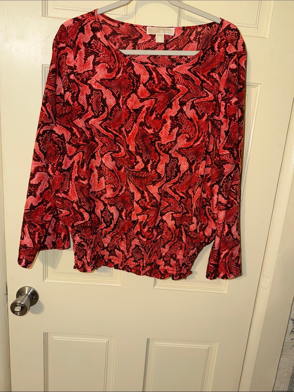 MICHAEL Michael Kors Red Swirl Print Long Sleeve Blouse